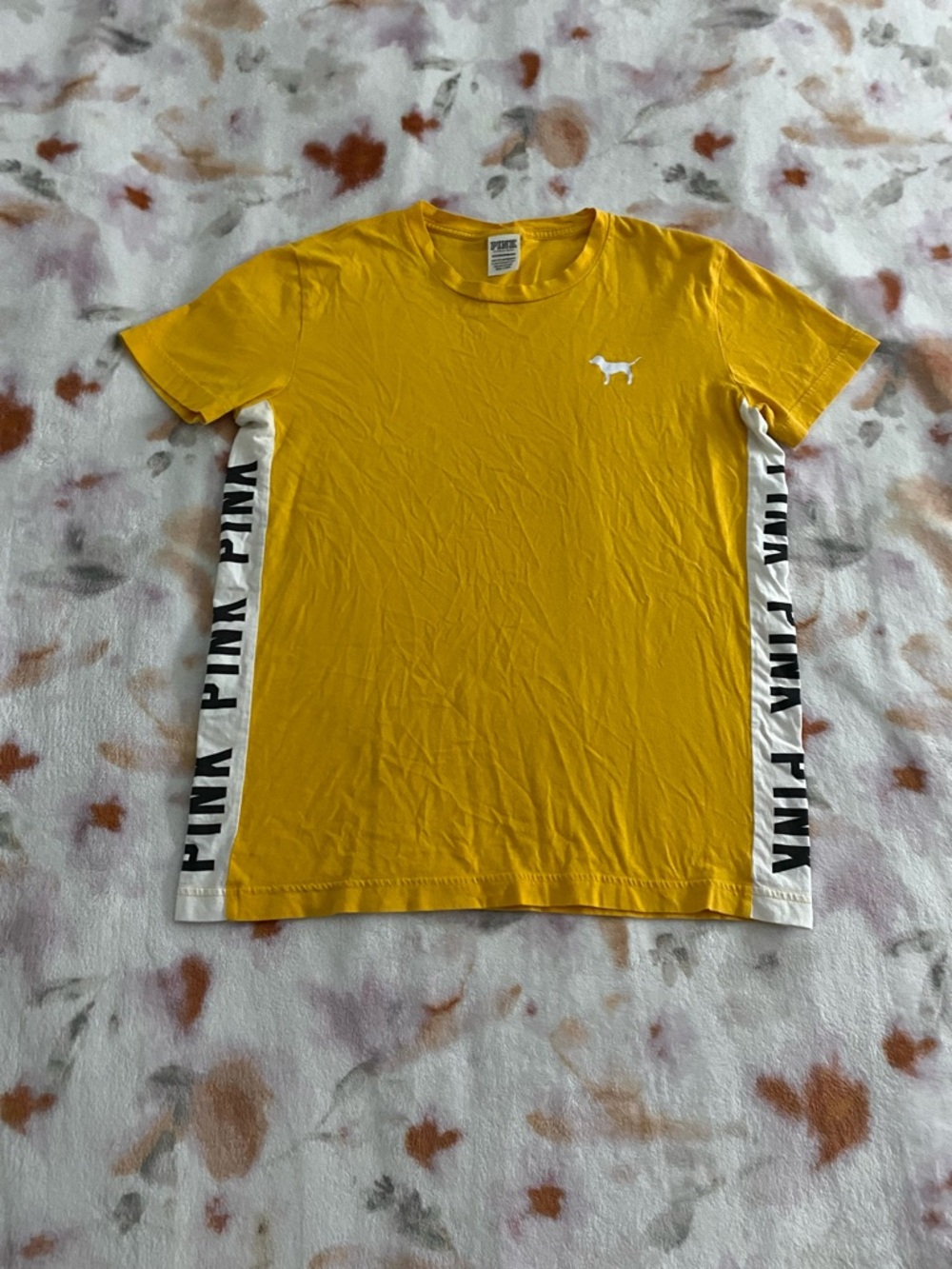PINK Victoria's Secret Yellow Short-Sleeve Tee with White Side Panels